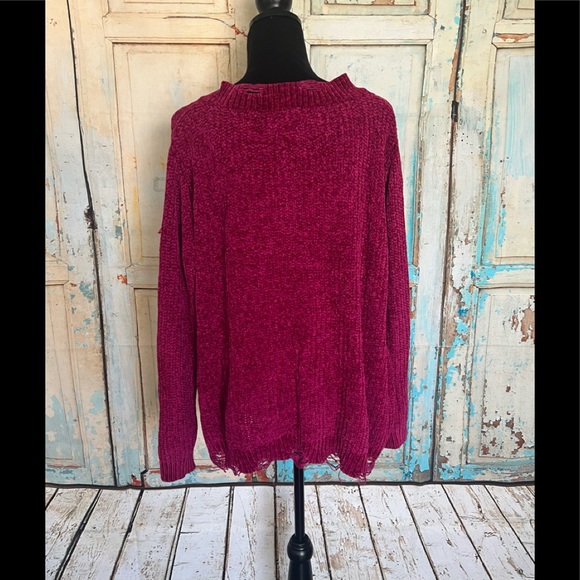 Siren Lily Women Long Sleeve V-Neck Ripped Pullover Cable Knit Sweater Size 3X - Picture 2 of 8